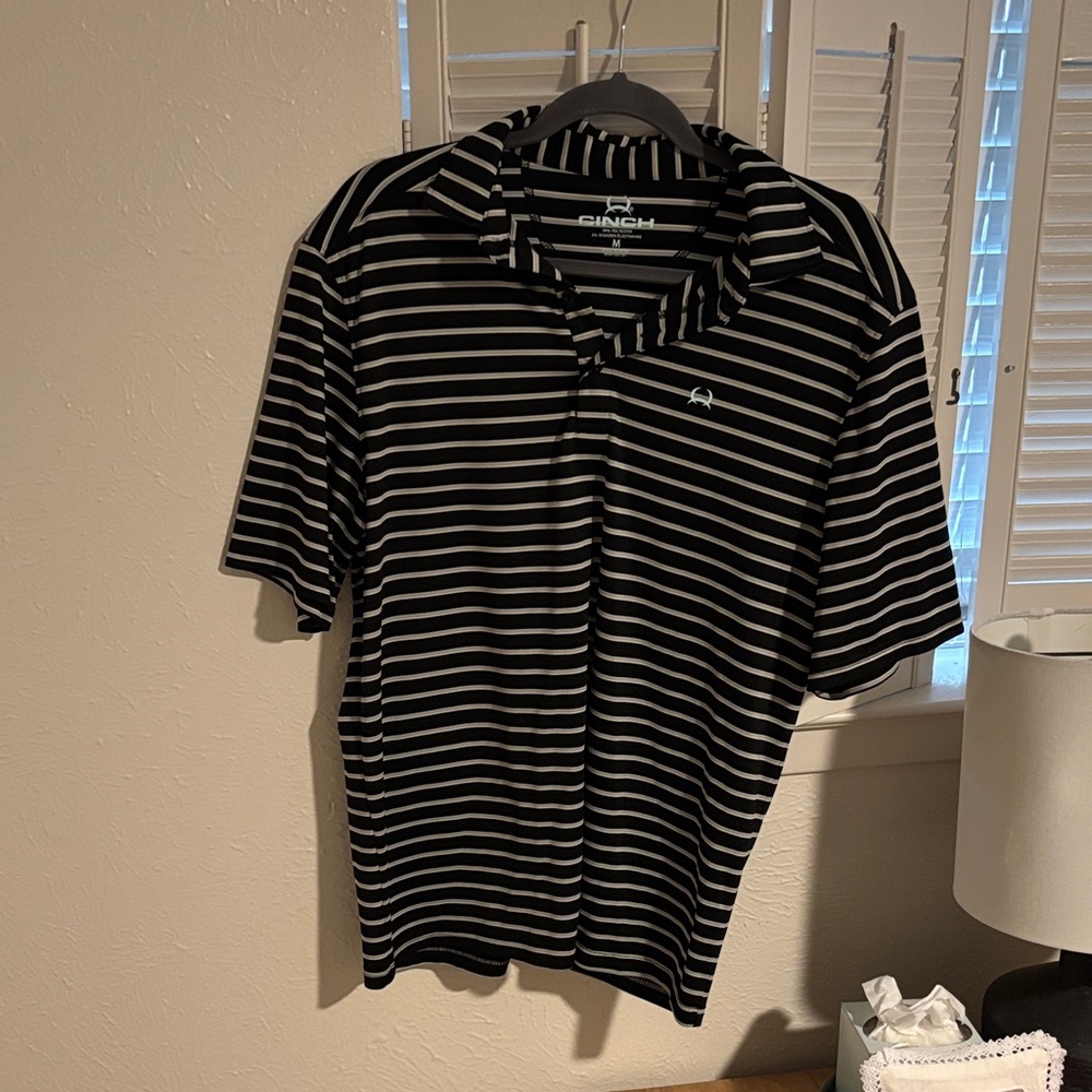 Cinch Men's Black and White Striped Polo